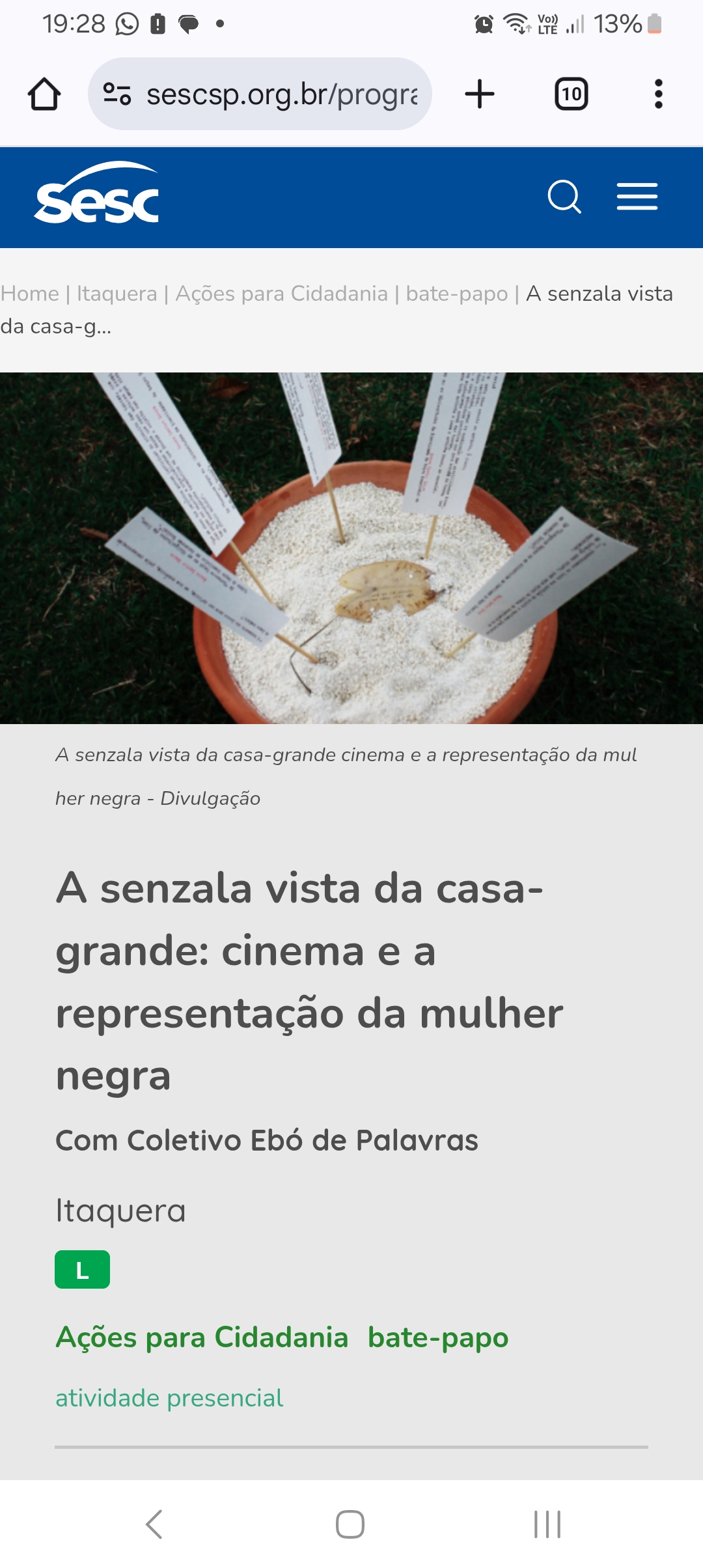 Foto de A senzala vista da casa-grande: cinema e a representação da mulher negra com Coletivo Ebó de Palavras