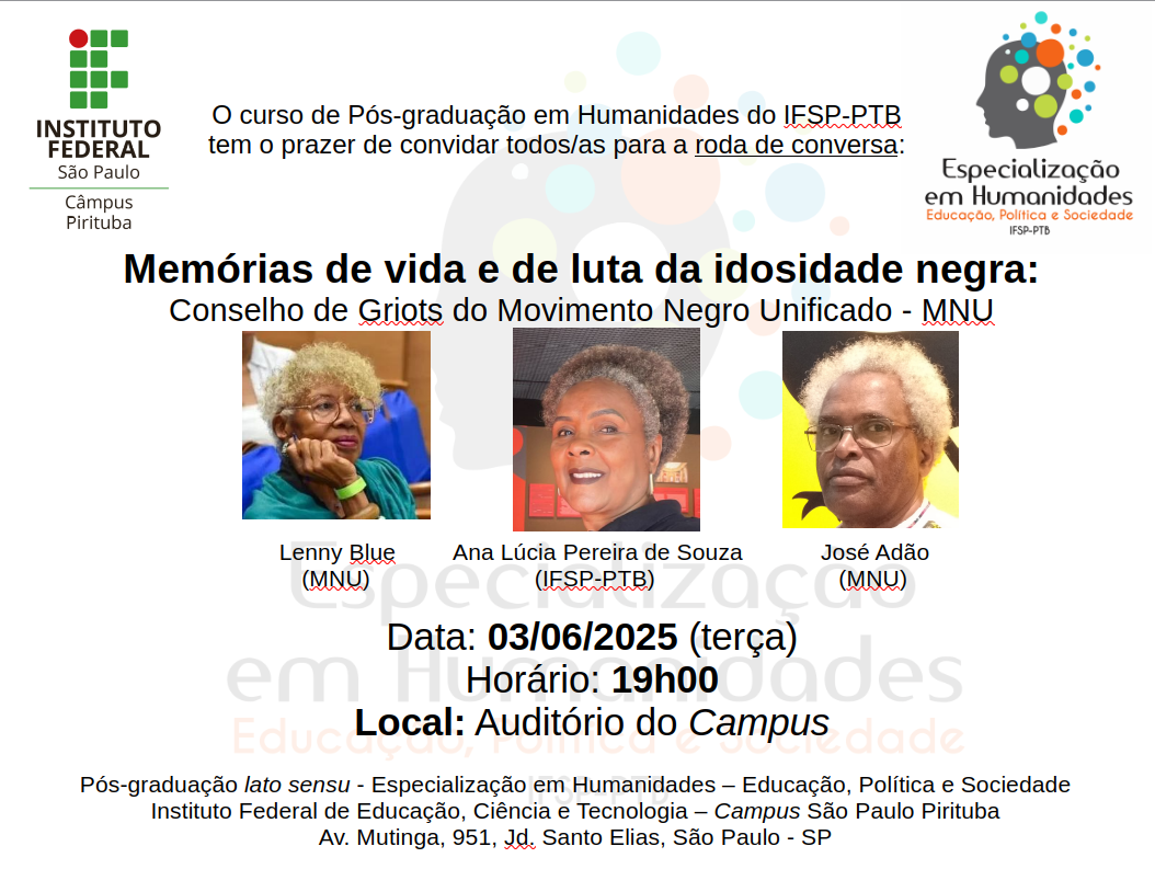 Foto de Memórias de vida e de luta da idosidade negra: Conselho de Griots do Movimento Negro Unificado - MNU