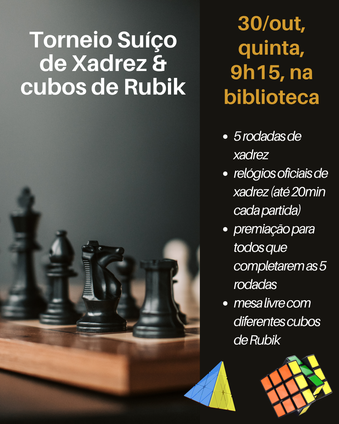 Foto de Torneio Suíço de Xadrez e Cubos de Rubik