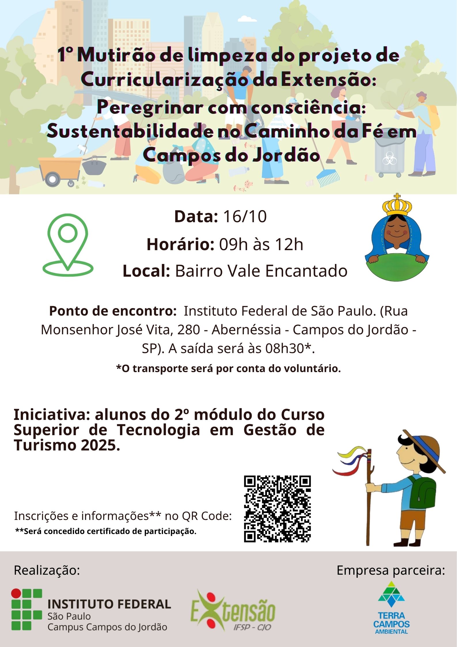 Foto de 1º Mutirão de Limpeza do projeto de Curricularização da Extensão: "Peregrinar com consciência: Sustentabilidade no Caminho da Fé em Campos do Jordão"