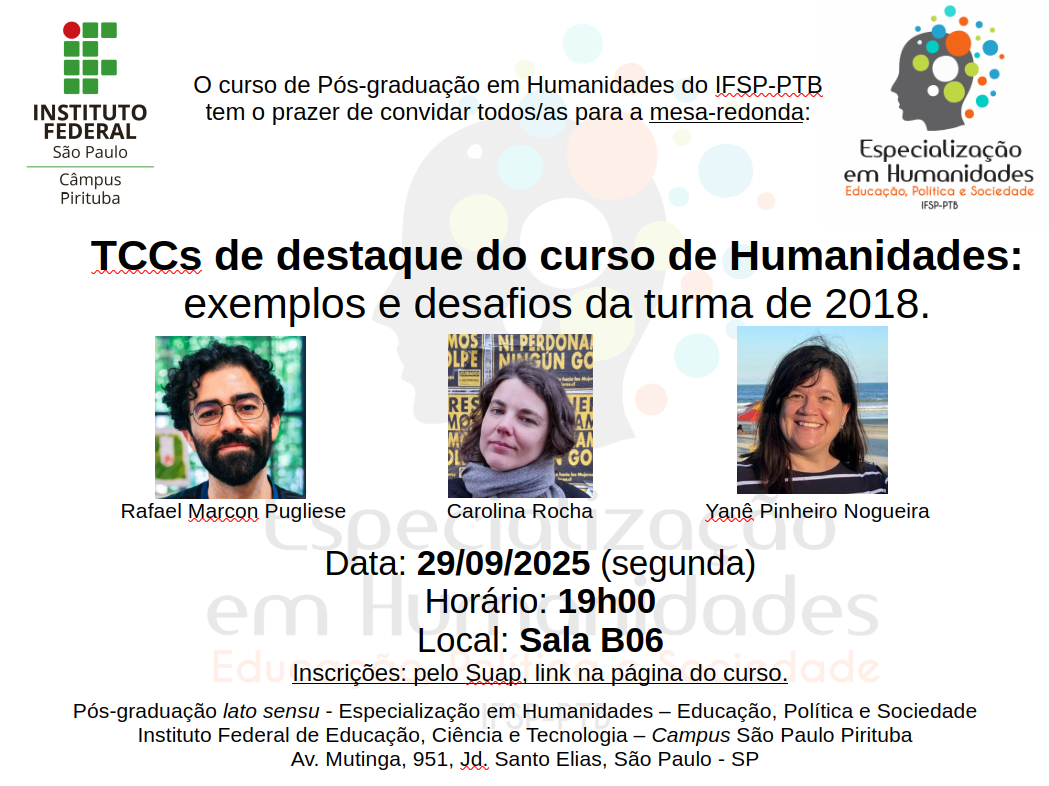 Foto de TCCs de destaque do curso de Humanidades: exemplos e desafios da turma de 2018.