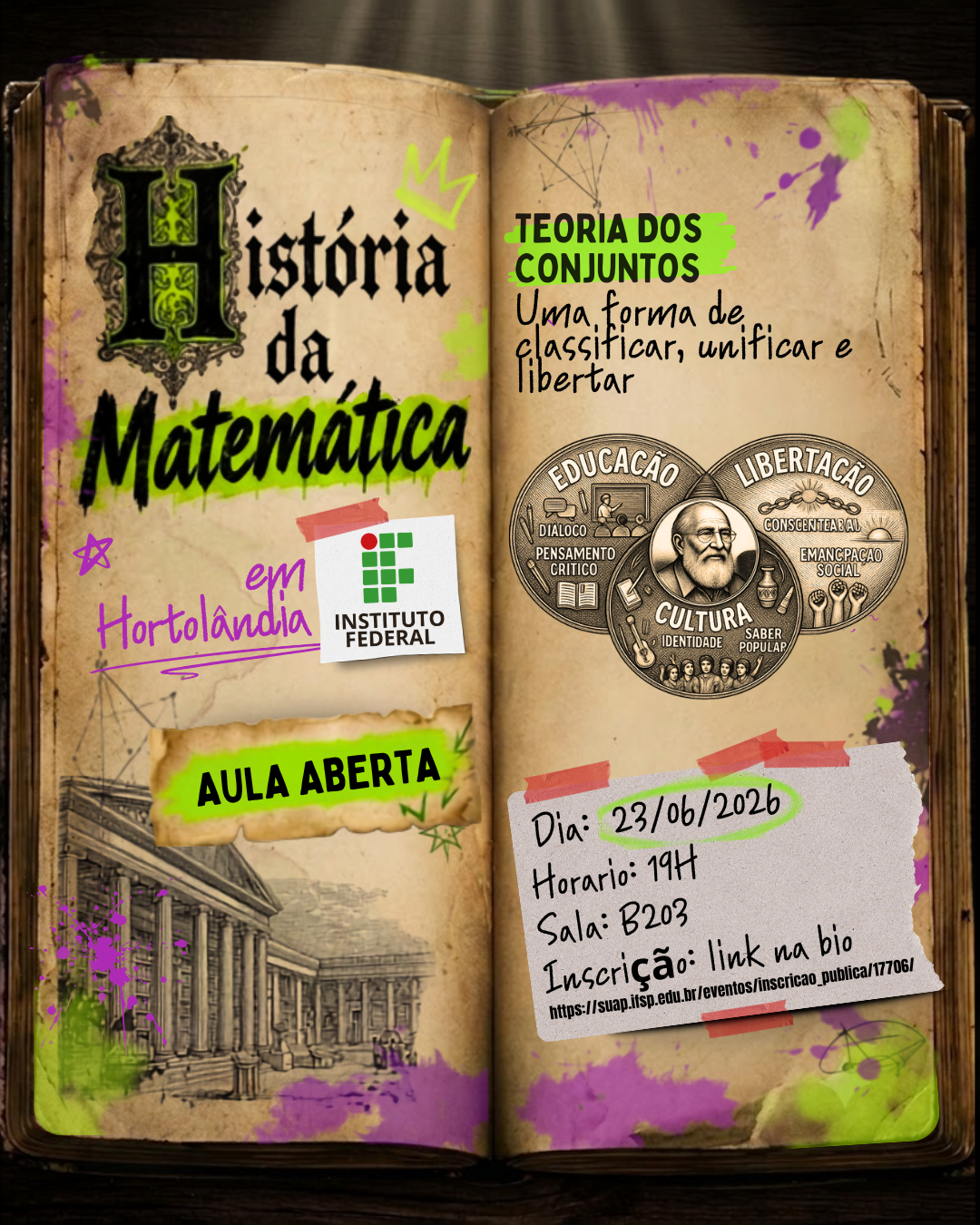 Foto de Aula Aberta História da Matemática - Teoria dos Conjuntos: uma forma de classificar, unificar e libertar.