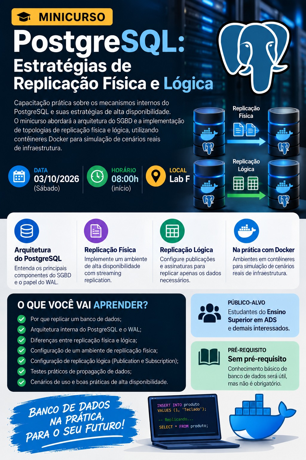 Foto de Minicurso PostgreSQL: Estratégias de Replicação Física e Lógica