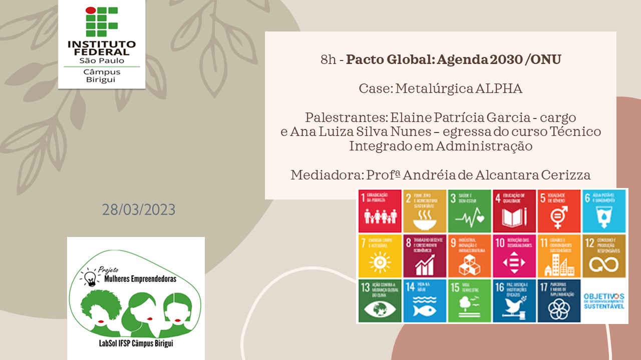 Foto de LabSol IFSP BRI - Mês da Mulher - Pacto Global: Agenda 2030 /ONU