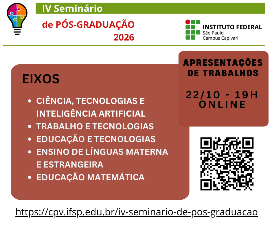 Foto de IV Seminário de Pós-Graduação do IFSP Capivari - Comunicações Orais/ Apresentação de Trabalhos