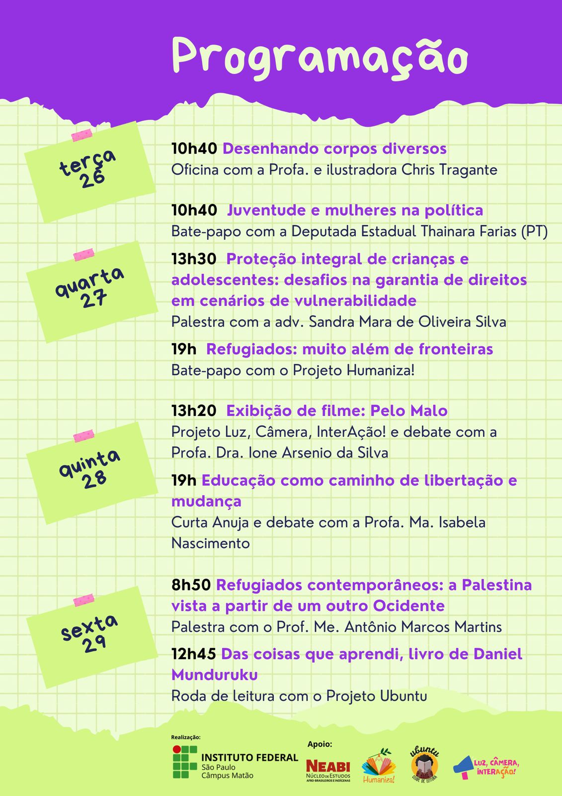 Foto de XII Semana da Diversidade do IFSP - Campus Matão "Protegendo as Infâncias e Adolescência "