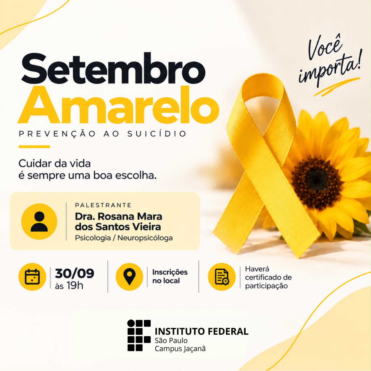 Foto de Setembro Amarelo – Palestra “Cuidar da Vida é Sempre uma Boa Escolha”