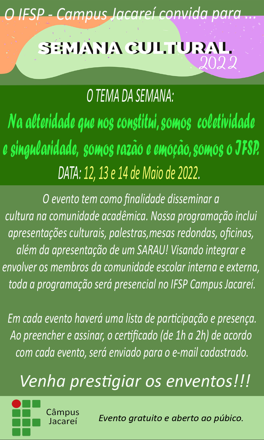 Foto de Semana Cultural IFSP-JCR 2022 - Jogos e Brincadeiras de matriz africana e indígena nas aulas de Educação Física Escolar