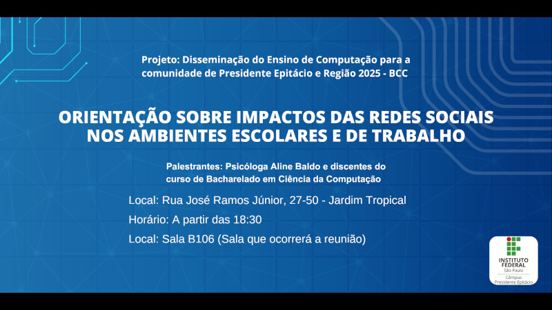Foto de Orientação sobre impactos das redes sociais nos ambientes escolares e de trabalho